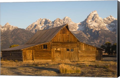 Framed Barn In Field With Mountain Range In The Background, Wyoming Print