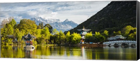 Framed Moon Embracing Pavilion And Bridge, Black Dragon Pool Park, China Print