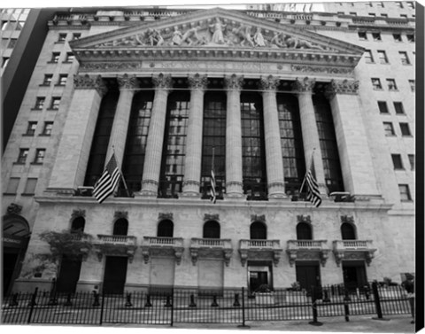 Framed New York Stock Exchange Exerior With US Flags Print