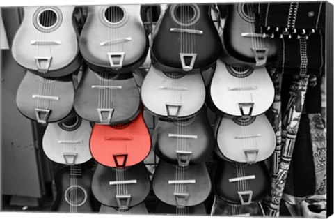 Framed Colorful Guitars At A Market Stall, Olvera Street, Downtown Los Angeles Print