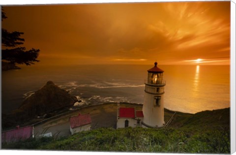 Framed Cape Meares Lighthouse At Golden Hour, Tillamook County, Oregon Print