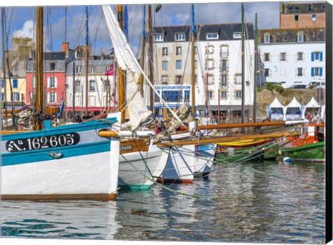 Framed Tall Ships In Rosmeur Harbour In Douarnenez City, Brittany, France Print
