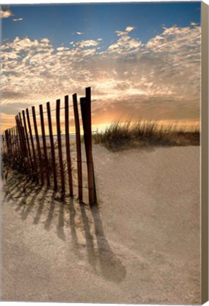 Framed Dune Fence At Sunrise Print