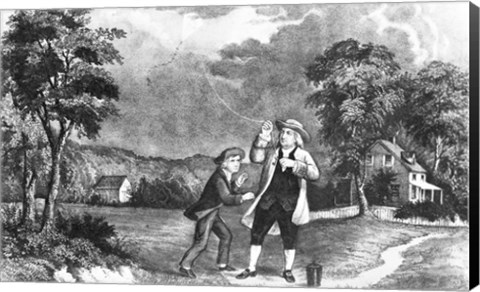 Framed June 1752 Benjamin Franklin Out Flying His Kite In Thunderstorm As An Experiment In Electricity And Lightning Print