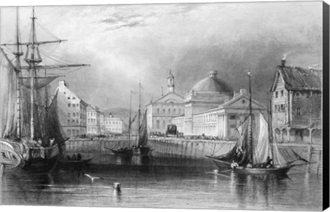 Framed Skyline Boston Massachusetts From Waterfront Showing Fanueil Hall Engraving By T. A. Prior From Bartlett Print