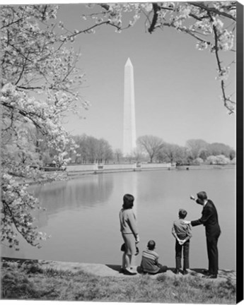 Framed Family At Washington Monument Amid Cherry Blossoms Print