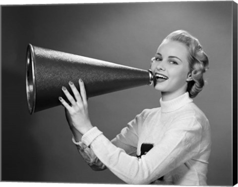 Framed Cheerleader Yelling Into Megaphone Print