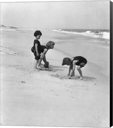 Framed 3 Kids Playing In The Sand On The New Jersey Shore Print