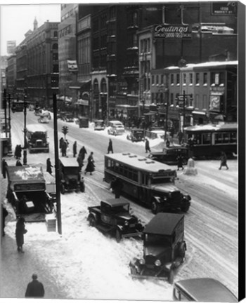 Framed Snowy Philadelphia City Street In Winter Print