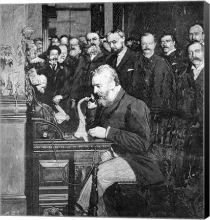 Framed Engraving Of Alexander Graham Bell Making First Long Distance Telephone Call From New York To Chicago In 1892 Print