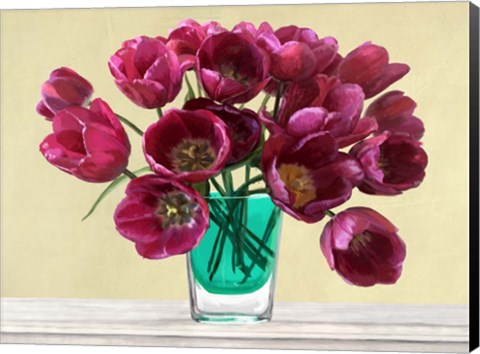 Framed Red Tulips in a Glass Vase Print