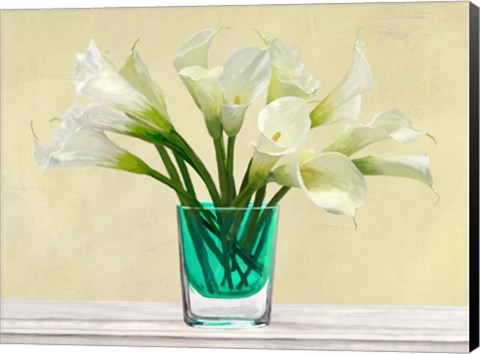 Framed White Callas in a Glass Vase Print