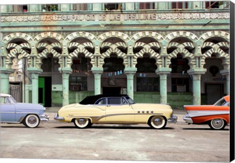 Framed Cars parked in Havana, Cuba Print