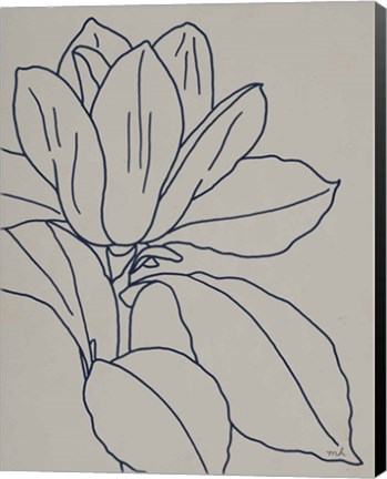 Framed Magnolia Line Drawing v2 Gray Crop Print