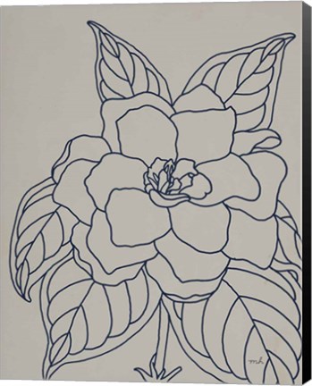 Framed Gardenia Line Drawing Gray Crop Print