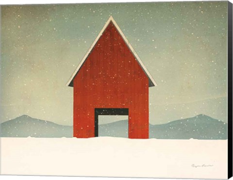 Framed Red Barn Winter Print