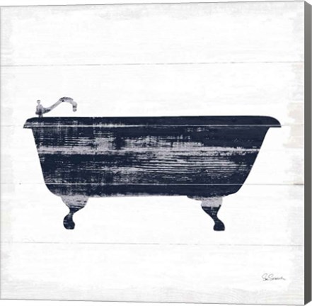 Framed Shiplap Bath I Navy Print