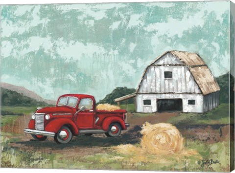 Framed Red Truck at the Barn Print