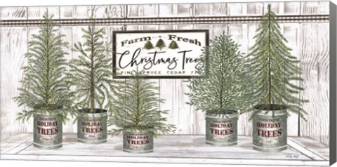 Framed Galvanized Pots White Christmas Trees II Print