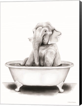 Framed Elephant in Tub Print