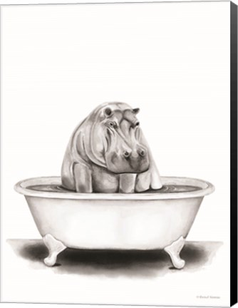 Framed Hippo in Tub Print