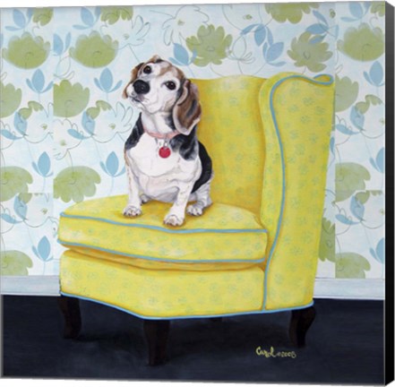 Framed Beagle on Yellow Print