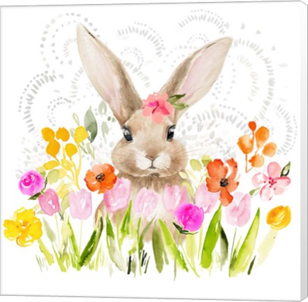 Framed April Flowers &amp; Bunny I Print