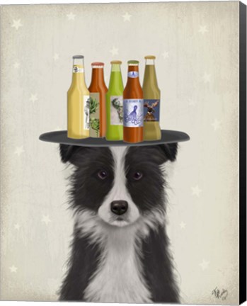 Framed Border Collie Black White Beer Lover Print