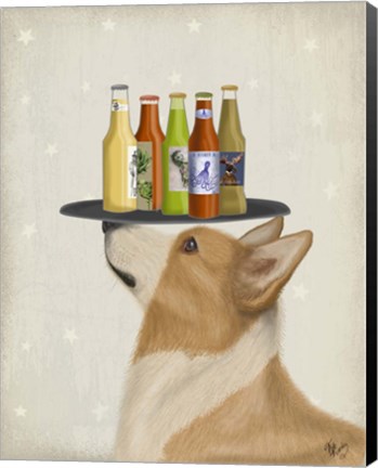 Framed Corgi Tan White Beer Lover Print