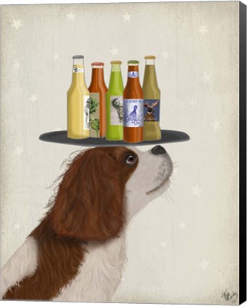 Framed King Charles Spaniel Brown White Beer Lover Print