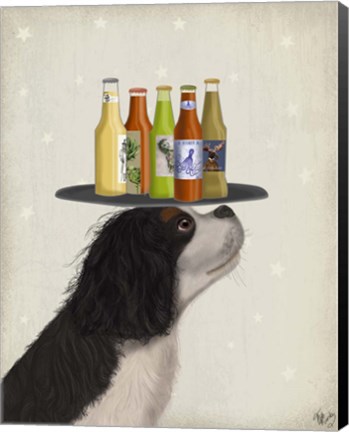 Framed King Charles Spaniel Black White Beer Lover Print