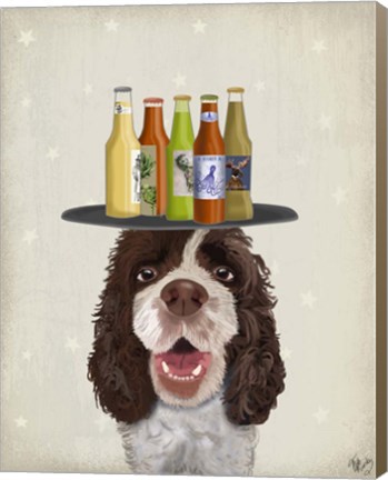 Framed Springer Spaniel Brown White Beer Lover Print