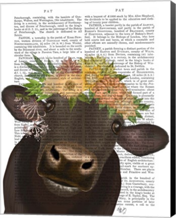 Framed Cow with Flower Crown 1 Book Print Print