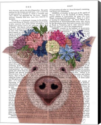 Framed Pig and Flower Crown Book Print Print