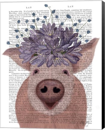 Framed Pig and Lilac Flowers Book Print Print