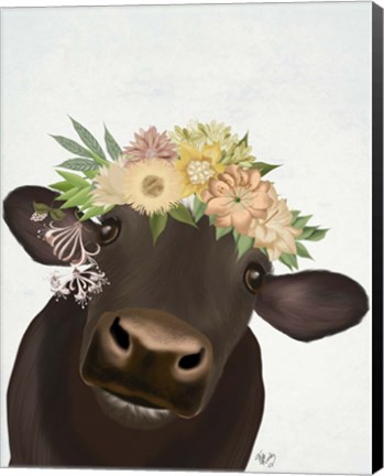 Framed Cow with Flower Crown 1 Print