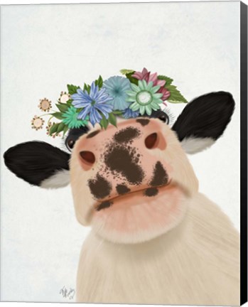 Framed Cow with Flower Crown 1 Print