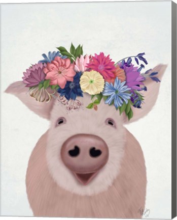 Framed Pig and Flower Crown Print