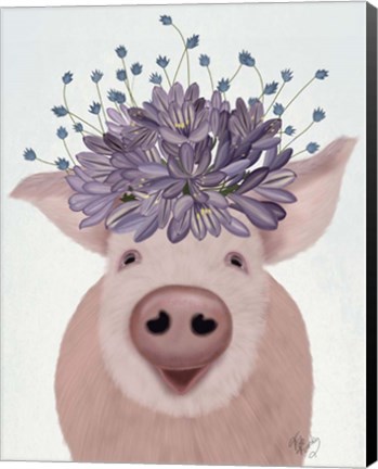 Framed Pig and Lilac Flowers Print