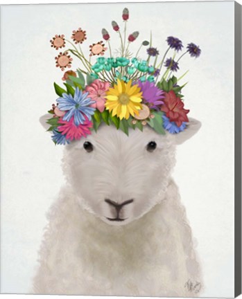 Framed Sheep with Flower Crown 1 Print