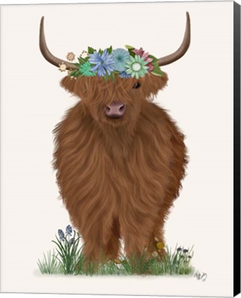 Framed Highland Cow with Flower Crown 2, Full Print