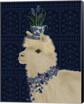 Framed Llama Teacup and Blue Flowers Print