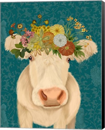 Framed Cow Cream Bohemian 1 Print