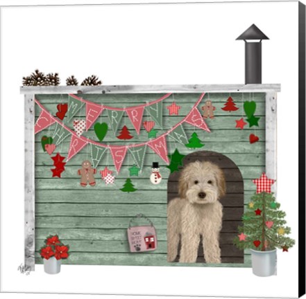 Framed Christmas Des - Christmas Kennel - Homespun Print