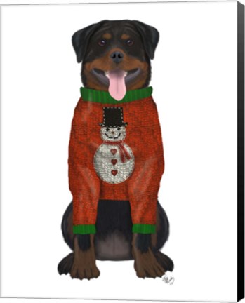 Framed Christmas Des - Rottweiler in Christmas Sweater Print