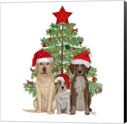 Framed Christmas Des - Dog Trio Christmas Tree Print