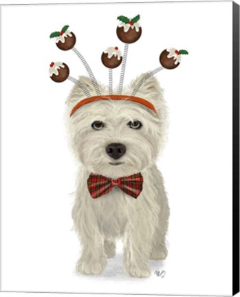 Framed Christmas Des - Westie and Christmas Puds Print