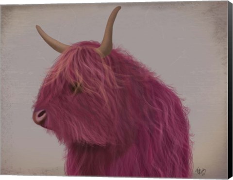 Framed Highland Cow 4, Pink, Portrait Print