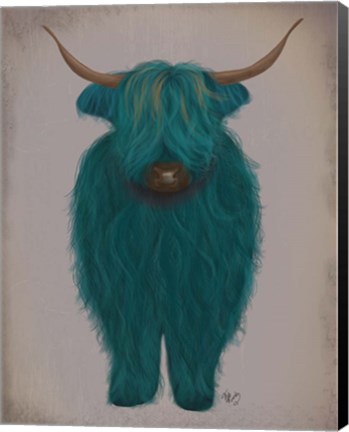 Framed Highland Cow 3, Turquoise, Full Print