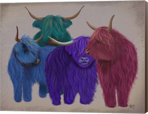 Framed Highland Cows, Multicoloured Herd Print